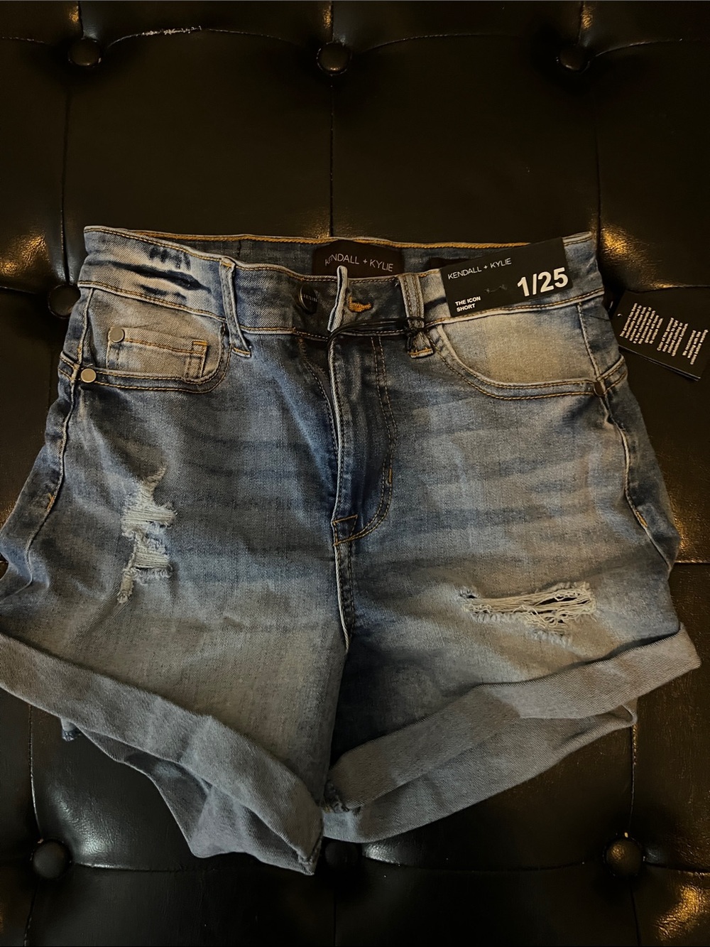 Kendall & Kylie Distressed Light Blue Roll Cuff Denim Shorts